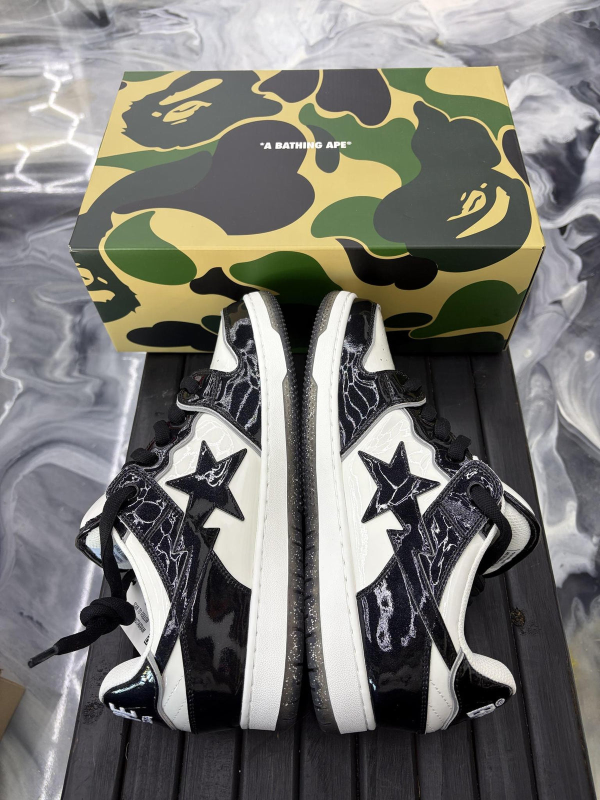 Bape Sta SK8 "White Black Patent" Used Size 12